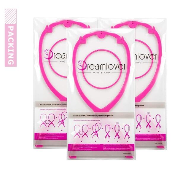 Set of 3 Pink Wig Stands - Durable and Lightweight Wig Holders - Picture 2 of 4